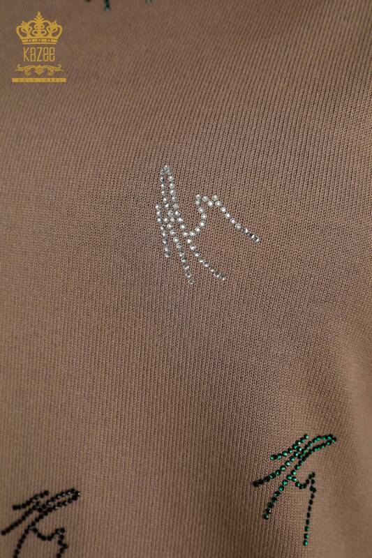 Pulover de tricotaj pentru damă cu ridicata - Colorat Cu Piatră Brodat - nurcă - 30327 | KAZEE