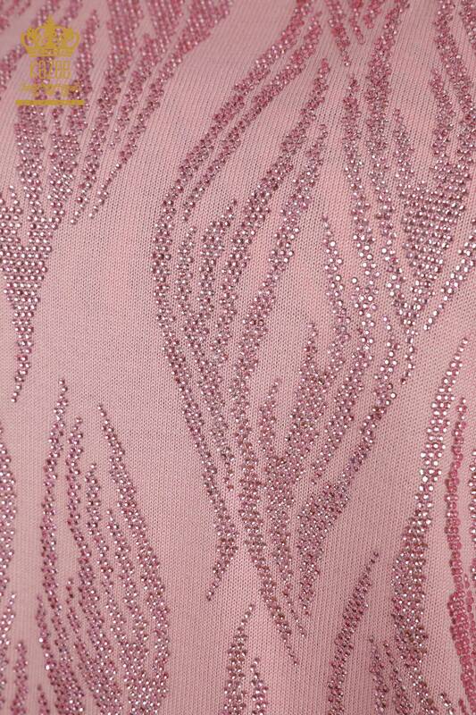 Tricotaj cu ridicata pentru femei Pulover - Cristal Brodat cu piatra - Roz - 30332 | KAZEE