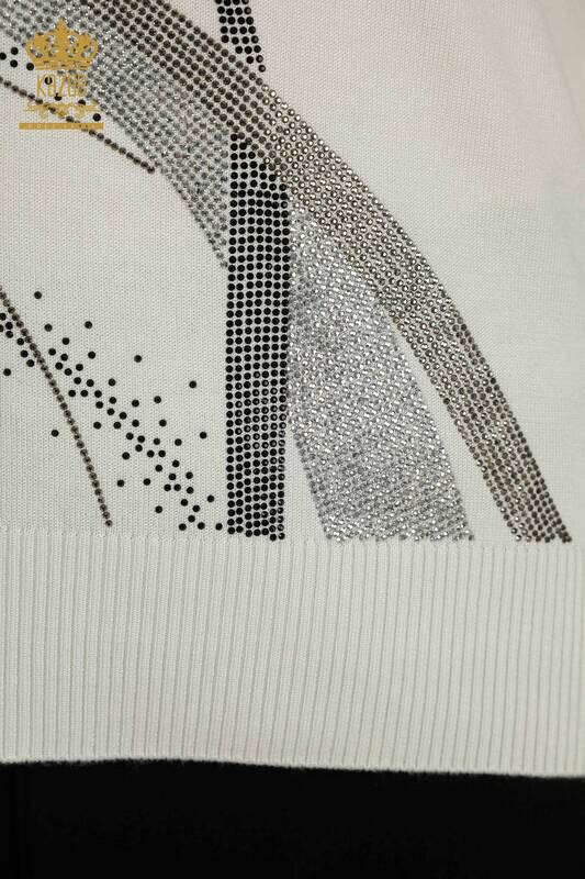 Pulover de tricotaje de damă cu ridicata - Cristal Brodat cu piatră - Ecru - 30469 | KAZEE