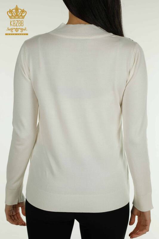 Pulover de tricotaje de damă cu ridicata - Cristal Brodat cu piatră - Ecru - 30469 | KAZEE