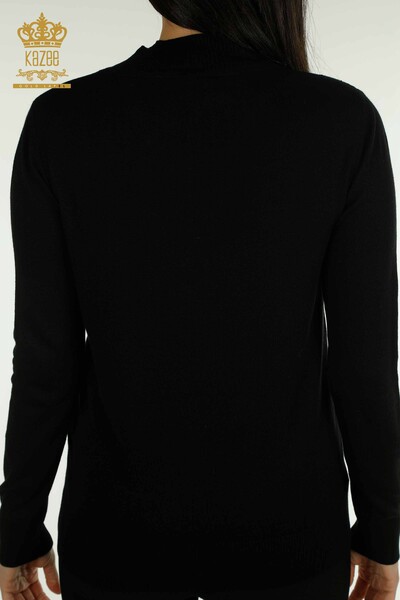 Pulover de tricotaj pentru damă cu ridicata - Cristal Brodat cu piatră - Negru - 30469 | KAZEE - Thumbnail