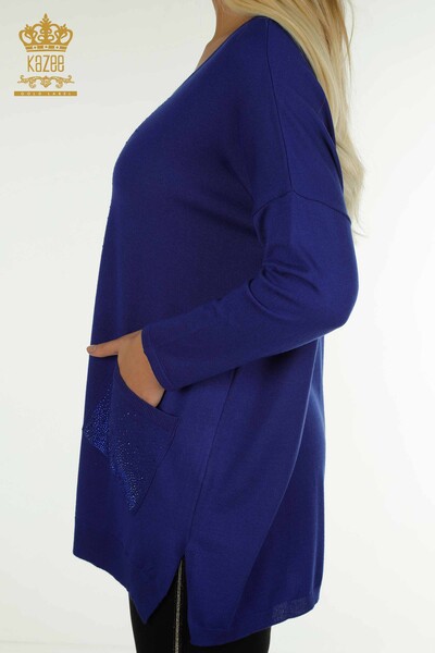 Pulover de tricotaj pentru damă cu ridicata - Cristal Brodat cu piatră - Saks - 30602 | KAZEE - Thumbnail