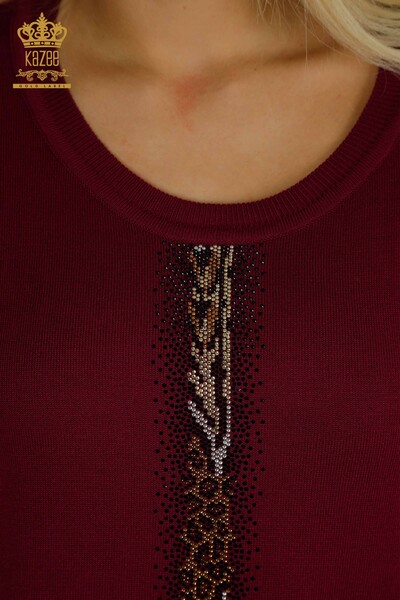 En-gros Tricotaj de damă Pulover - Dunge Pietre brodate - Violet - 30621 | KAZEE - Thumbnail