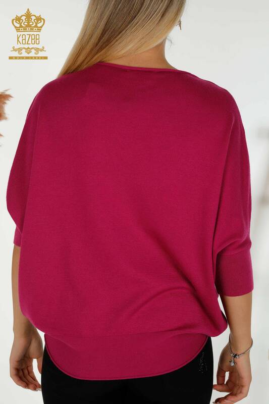 En-gros tricotaje de damă pulover - Piatră brodate - fucsia - 16799 | KAZEE