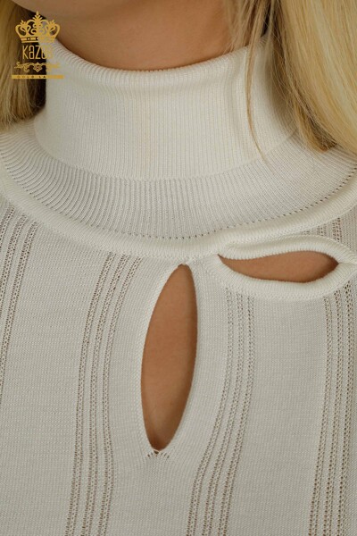 Pulover de tricotaj pentru damă cu ridicata - Cu detaliu gaură - Ecru - 30781 | KAZEE - Thumbnail