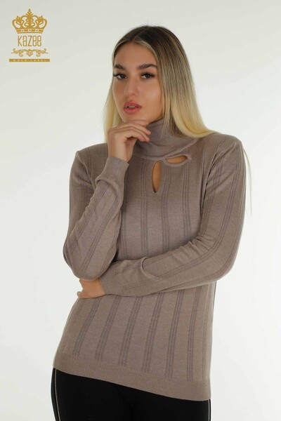 Kazee - Pulover de tricotaj pentru femei cu ridicata - Cu detaliu gaura - nurca - 30781 | KAZEE