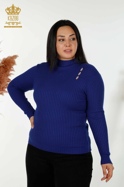 Pulover de tricotaj pentru femei cu ridicata - Cu detaliu gaura - Saks - 30395 | KAZEE - Thumbnail