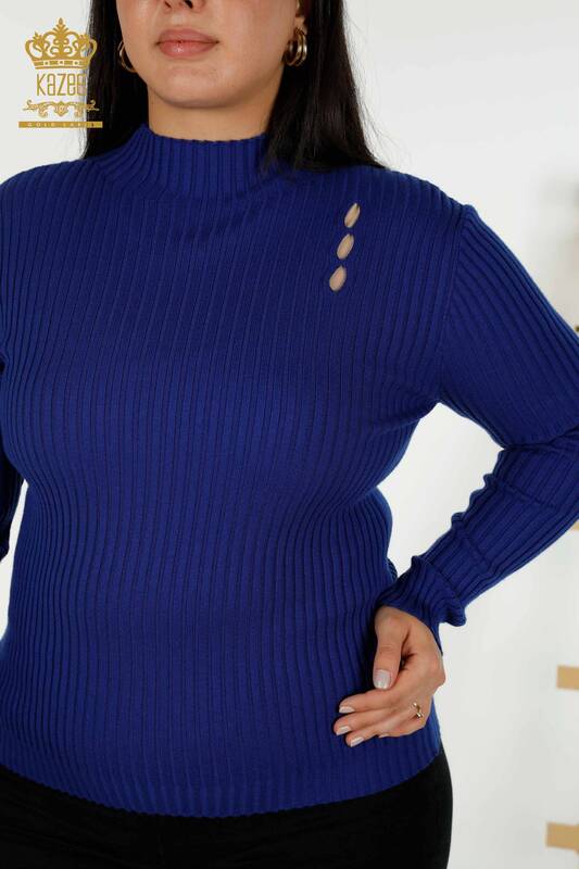 Pulover de tricotaj pentru femei cu ridicata - Cu detaliu gaura - Saks - 30395 | KAZEE