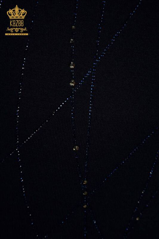 Pulover de tricotaj pentru femei cu ridicata - guler stand - bleumarin - 30454 | KAZEE