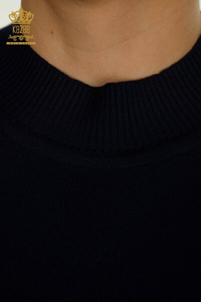Pulover de tricotaj pentru femei cu ridicata - guler stand - bleumarin - 30564 | KAZEE - Thumbnail