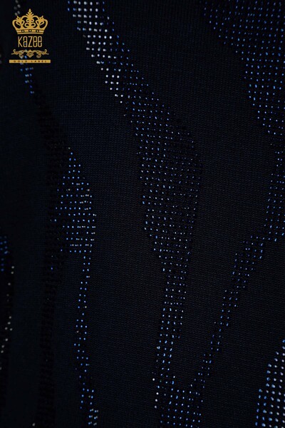 Tricotaj cu ridicata pentru femei Pulover - Guler Stand - Bleumarin - 30670 | KAZEE - Thumbnail