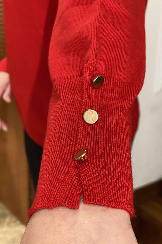 Tricotaj cu ridicata pentru femei Pulover cu guler înalt cu mâneci cu nasturi - 16130 | KAZEE