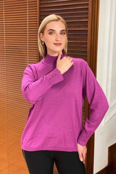 Tricotaj cu ridicata pentru femei Pulover cu guler înalt cu mâneci cu nasturi - 16130 | KAZEE - Thumbnail