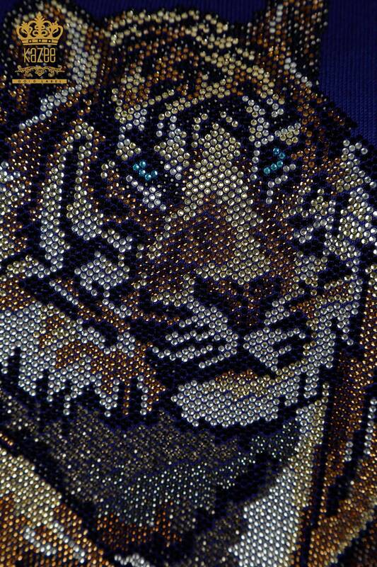 Pulover de tricotaj de damă cu ridicata - Leopard Cu Piatră Brodat - Saks - 30747 | KAZEE