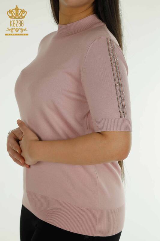 Tricotaj cu ridicata pentru femei Pulover cu maneci cu piatra brodata Pulbere - 30552 | KAZEE
