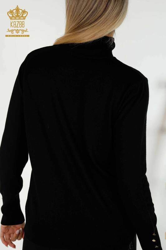 Tricotaj cu ridicata pentru femei Pulover - Maneca Nasturi Detaliat - Negru - 30506 | KAZEE