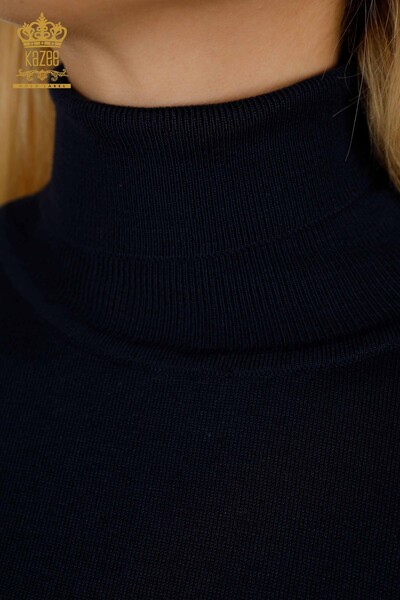 Tricotaj cu ridicata pentru femei Pulover - Maneca Nasturi Detaliat - Bleumarin - 30506 | KAZEE - Thumbnail