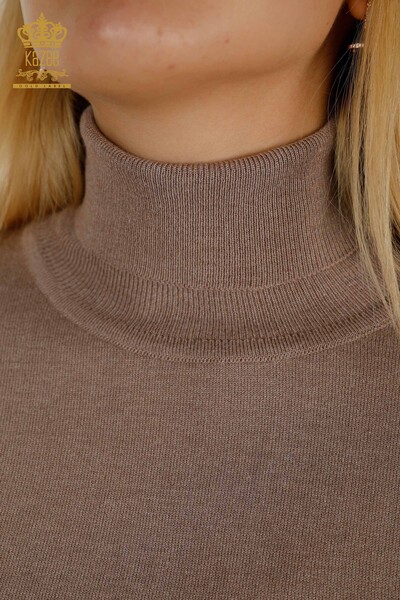 Tricotaj cu ridicata pentru femei Pulover - Mânecă Cu nasturi Detaliat - Nurcă - 30506 | KAZEE - Thumbnail