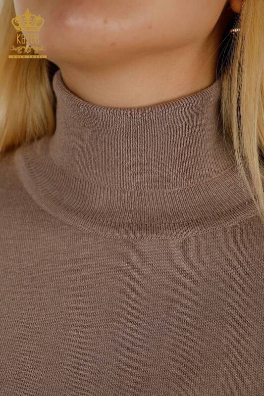 Tricotaj cu ridicata pentru femei Pulover - Mânecă Cu nasturi Detaliat - Nurcă - 30506 | KAZEE