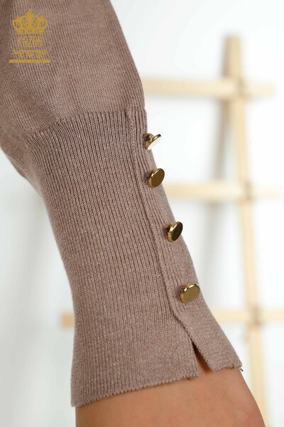 Tricotaj cu ridicata pentru femei Pulover - Mânecă Cu nasturi Detaliat - Nurcă - 30506 | KAZEE - Thumbnail