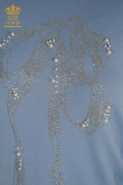 Tricotaj cu ridicata pentru femei Pulover - Mărgele Brodat cu piatră - Albastru - 30672 | KAZEE - Thumbnail