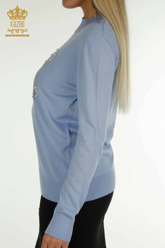 Tricotaj cu ridicata pentru femei Pulover - Mărgele Brodat cu piatră - Albastru - 30672 | KAZEE