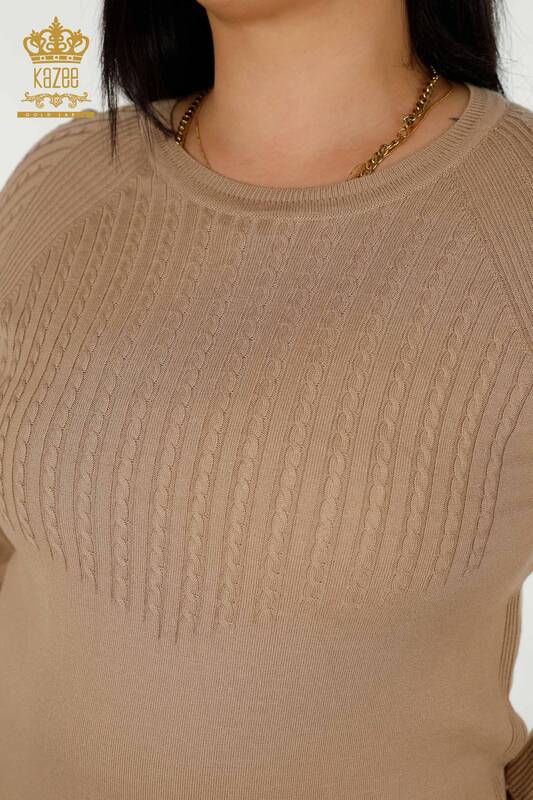 Pulover de tricotaje pentru femei cu ridicata - brodat cu piatra - nurca - 30104 | KAZEE