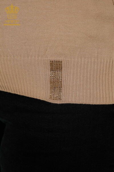Pulover de tricotaje pentru femei cu ridicata - brodat cu piatra - nurca - 30104 | KAZEE - Thumbnail