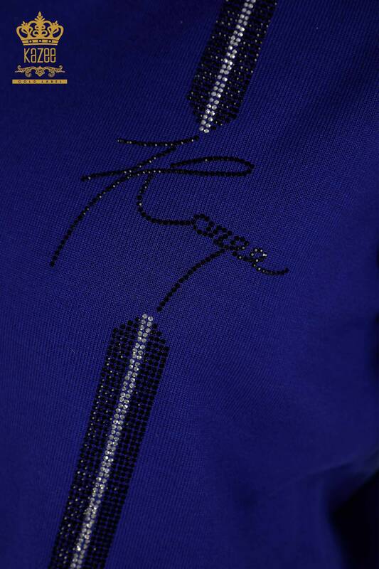 Tricotaj cu ridicata pentru femei Pulover Saks brodat cu piatra - 30333 | KAZEE