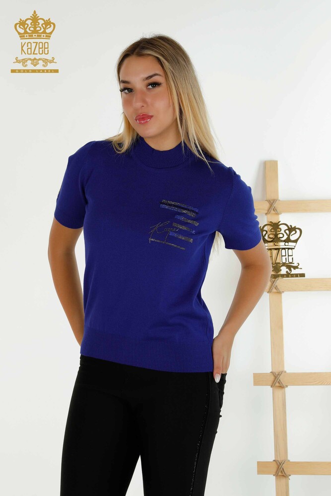 Pulover de tricotaje pentru femei cu ridicata - Cu Piatra Brodat - Saks - 30491 | KAZEE - 1