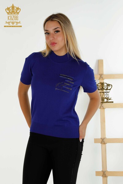 Pulover de tricotaje pentru femei cu ridicata - Cu Piatra Brodat - Saks - 30491 | KAZEE - 1