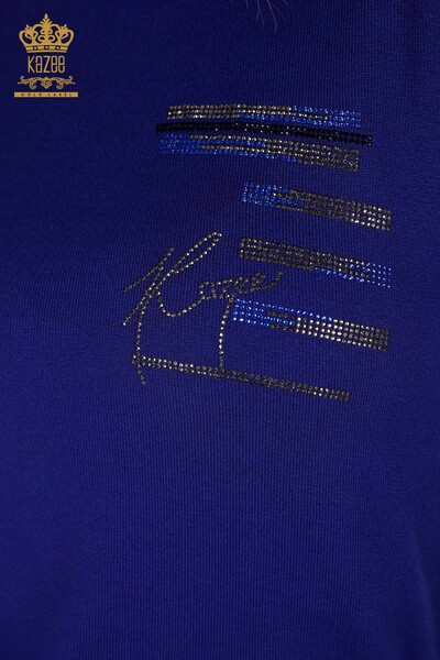 Pulover de tricotaje pentru femei cu ridicata - Cu Piatra Brodat - Saks - 30491 | KAZEE - Thumbnail