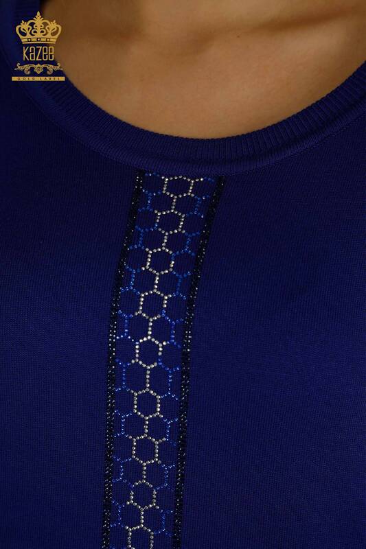 Pulover de tricotaje pentru femei cu ridicata - Brodat cu piatra - Saks - 30601 | KAZEE
