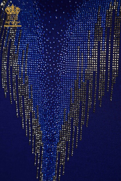 Pulover de tricotaje de damă cu ridicata - Cristal - Brodat cu piatră - Saks - 30330 | KAZEE - Thumbnail