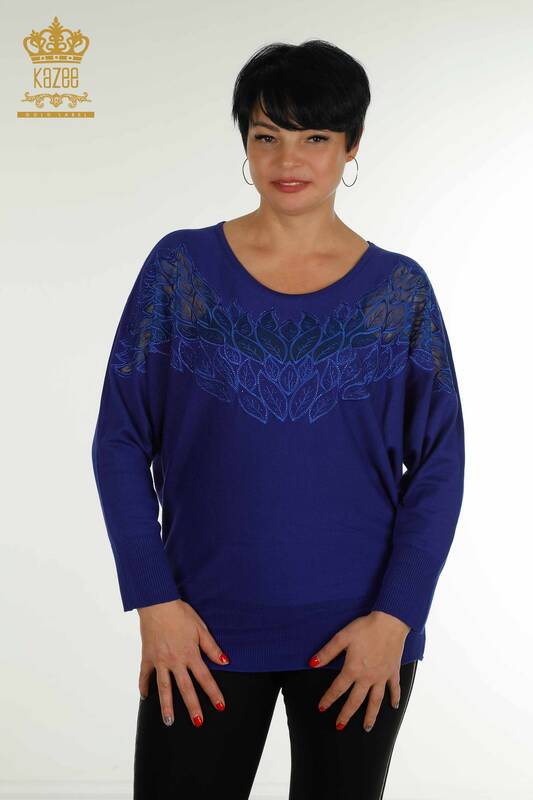 Pulover de tricotaj pentru femei cu ridicata - Tulle Detaliat - Saks - 16942 | KAZEE