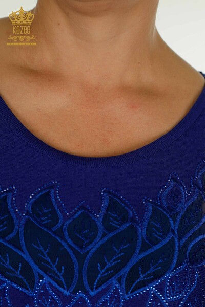 Pulover de tricotaj pentru femei cu ridicata - Tulle Detaliat - Saks - 16942 | KAZEE - Thumbnail