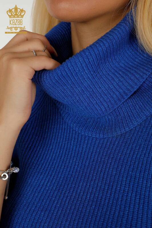 En-gros tricotaje pentru femei Pulover - Gât roscat - Maneca detaliata - Saks - 30560 | KAZEE