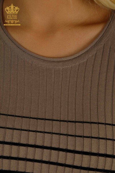 En-gros Tricotaj pentru femei Pulover - Detaliat pe umeri - Nurcă-Negru - 30079 | KAZEE - Thumbnail