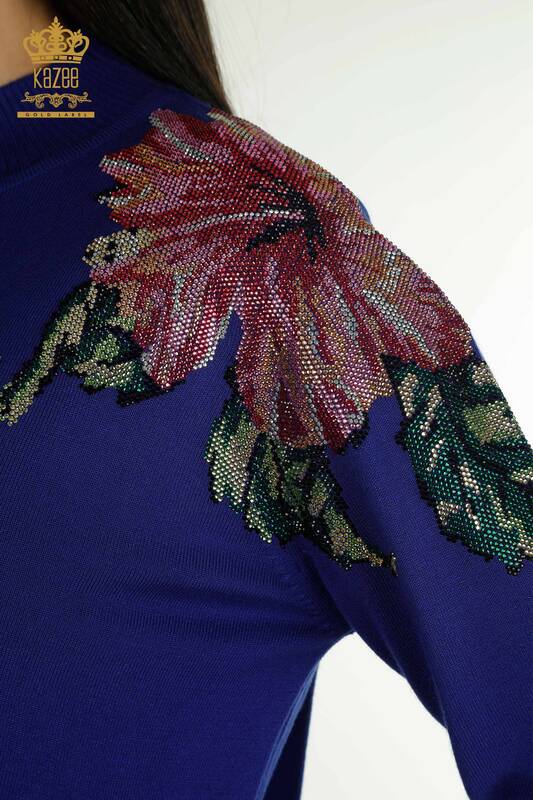 Tricotaj cu ridicata pentru femei Pulover - Umăr Detaliat flori - Saks - 30542 | KAZEE