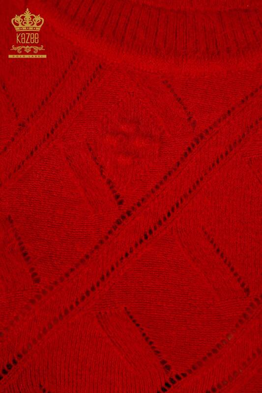 Tricoturi cu ridicata pentru femei Tunica cu dungi cu piatra brodata cu gât roscat - 18591 | KAZEE