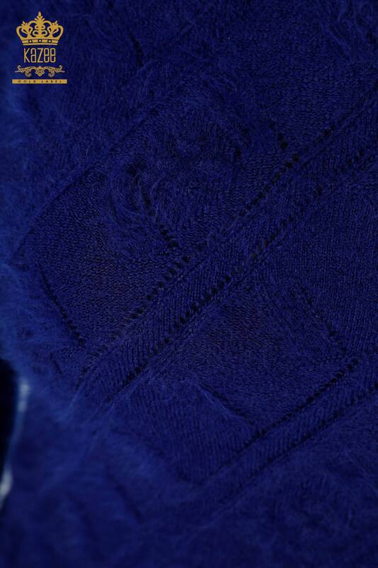 Tricoturi cu ridicata pentru femei Tunica cu dungi cu piatra brodata cu gât roscat - 18591 | KAZEE
