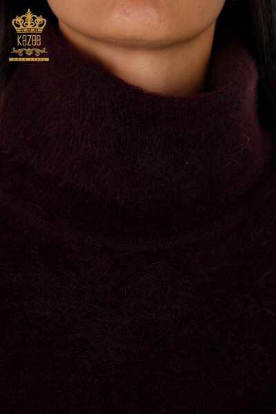 Tricoturi cu ridicata pentru femei Tunica cu dungi cu piatra brodata cu gât roscat - 18591 | KAZEE - Thumbnail