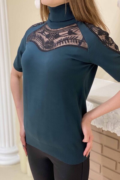 Tricotaj de damă cu ridicata cu gât cu detaliu transparent - 15263 | Kazee - Thumbnail