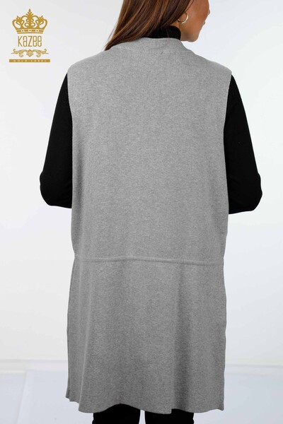 Vânz cu ridicata Gilet de tricotaj pentru femei cu detaliu frânghie, două buzunare, lungă - 16234 | KAZEE - Thumbnail