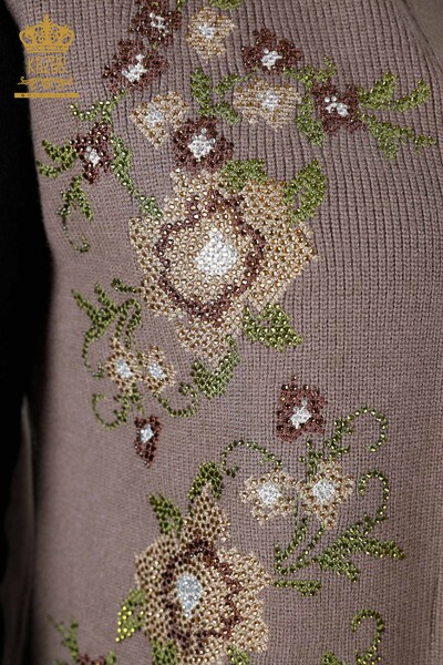 En-gros de damă tricotaje vestă scurtă floral brodat piatră - 16836 | KAZEE - Thumbnail