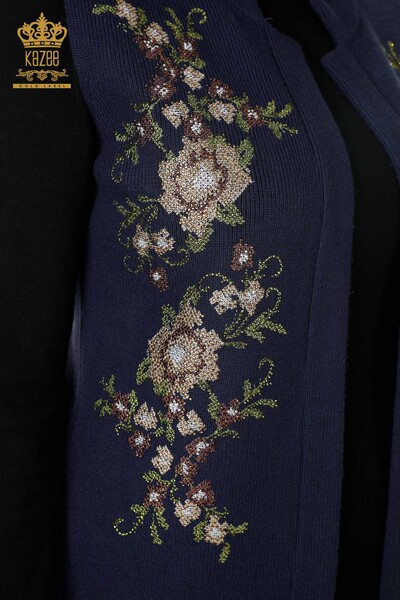 En-gros de damă tricotaje vestă scurtă floral brodat piatră - 16836 | KAZEE - Thumbnail
