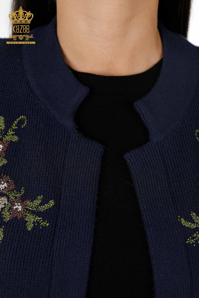 En-gros de damă tricotaje vestă scurtă floral brodat piatră - 16836 | KAZEE - 22