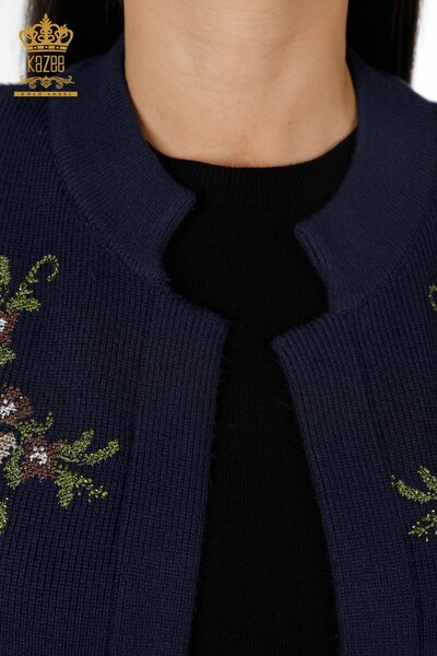En-gros de damă tricotaje vestă scurtă floral brodat piatră - 16836 | KAZEE - 22