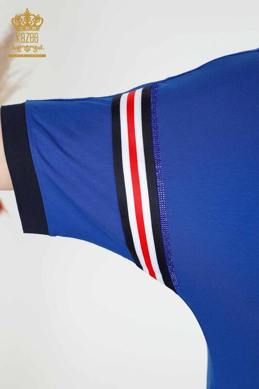 Comerț cu ridicata pentru femei tunică în dungi două culori Saks bleumarin - 77730 | KAZEE