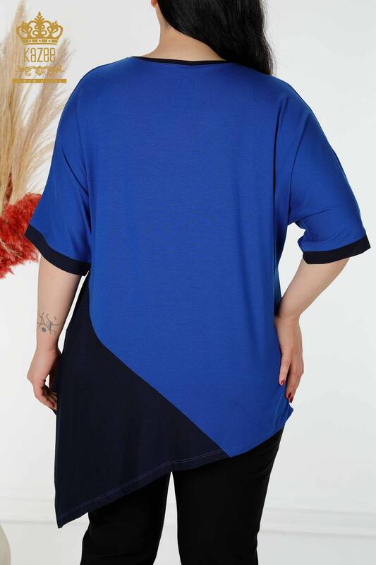 Comerț cu ridicata pentru femei tunică în dungi două culori Saks bleumarin - 77730 | KAZEE